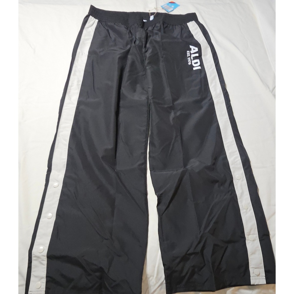 Aldi Gear Track Pants Mens Size L Black White Tear Away Press Button Retro Sport